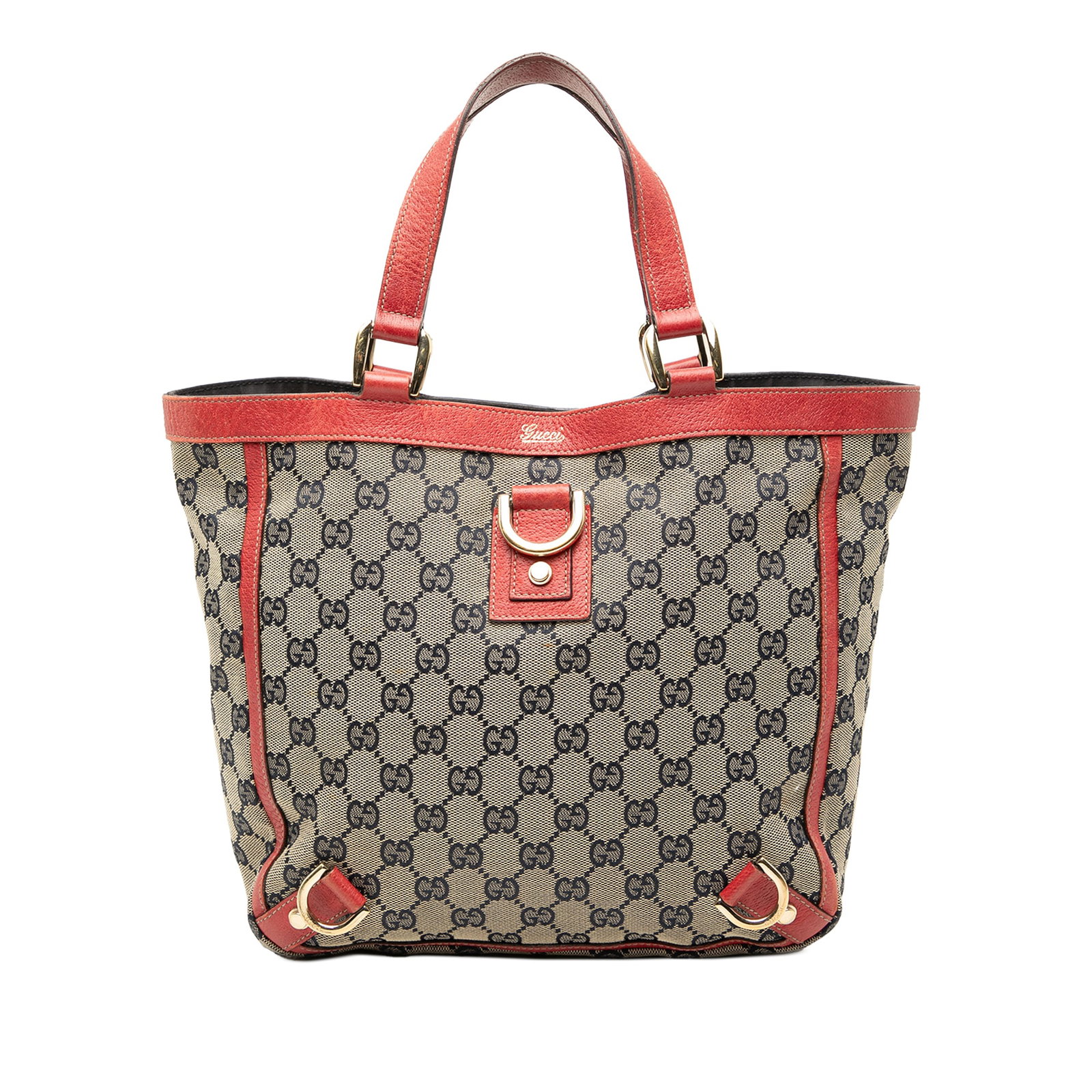 Gucci Abbey D Ring beige canvas tote bag: Gucci Abbey D Ring beige canvas tote bag This Gucci GG Canvas Abbey D Ring Tote features a beige canvas body with leather trim and flat leather straps. The tote offers an open top for easy access and 