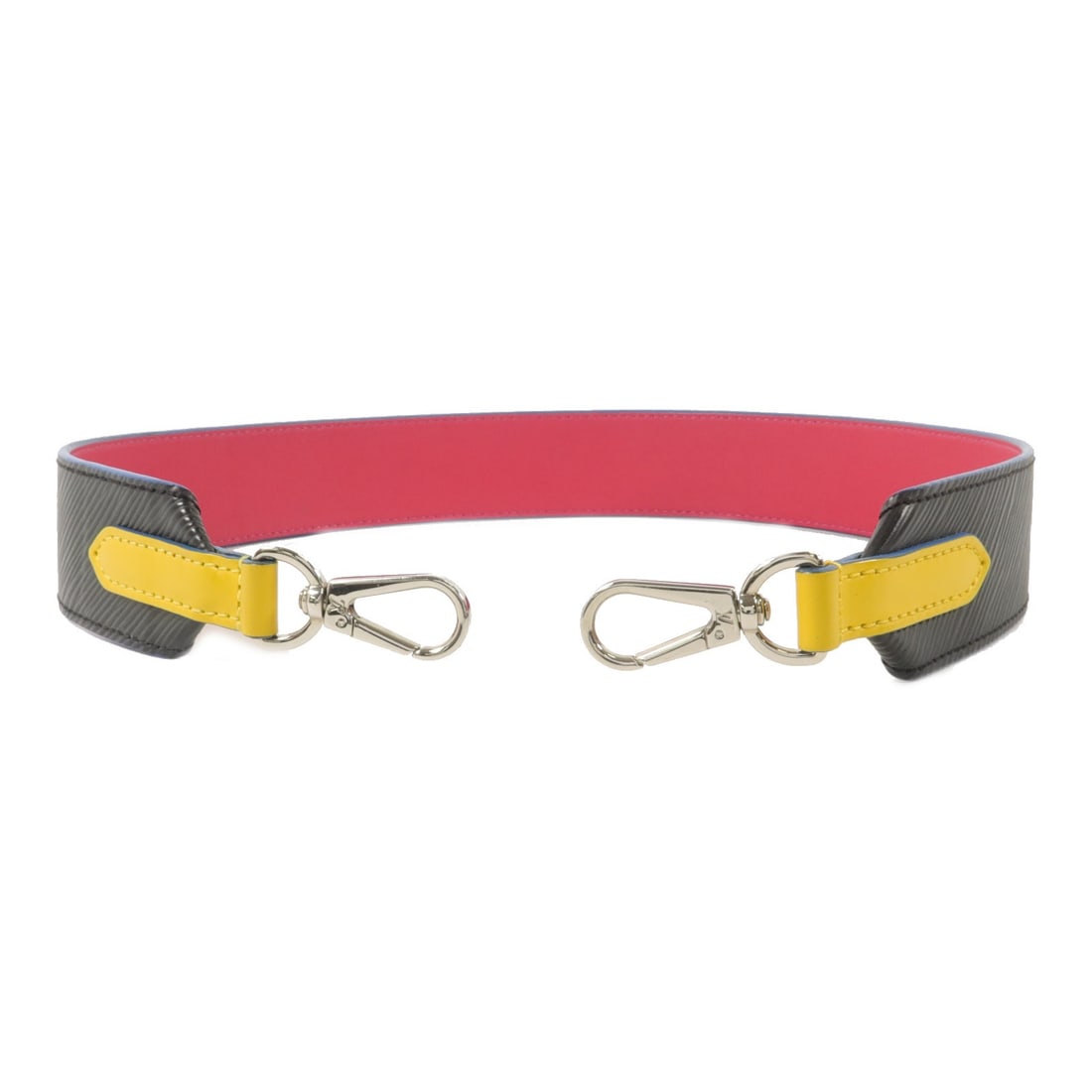 Louis Vuitton Epi Leather Black Pink Yellow Shoulder Strap 78cm J02297: Louis Vuitton Epi Leather Black Pink Yellow Shoulder Strap 78cm J02297 This Louis Vuitton shoulder strap is crafted from Epi calfskin leather in a striking combination of black, pink, and yellow. Desi