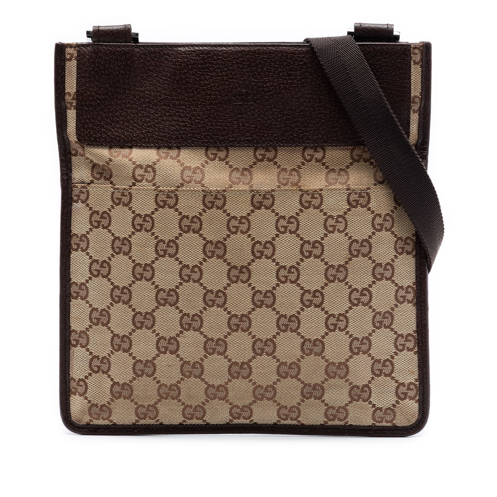 Gucci GG Canvas Beige Crossbody Bag with Leather Trim: Gucci GG Canvas Beige Crossbody Bag with Leather Trim This Gucci GG Canvas Crossbody bag features a beige canvas body with leather trim, an adjustable flat strap, an open top with touch fastener closu