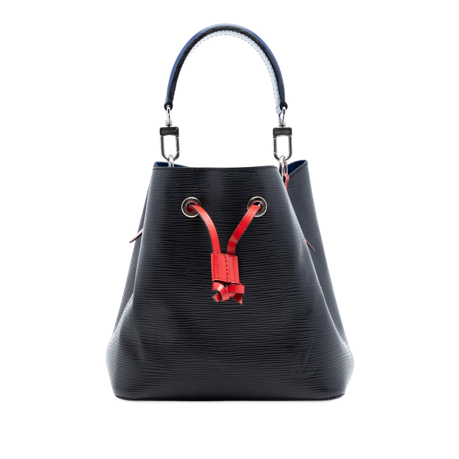 Louis Vuitton Epi Neonoe BB black leather bag: Louis Vuitton Epi Neonoe BB black leather bag This Louis Vuitton Epi Neonoe BB bag features a structured black epi leather body with a detachable flat leather handle. It has an open top with a drawstr