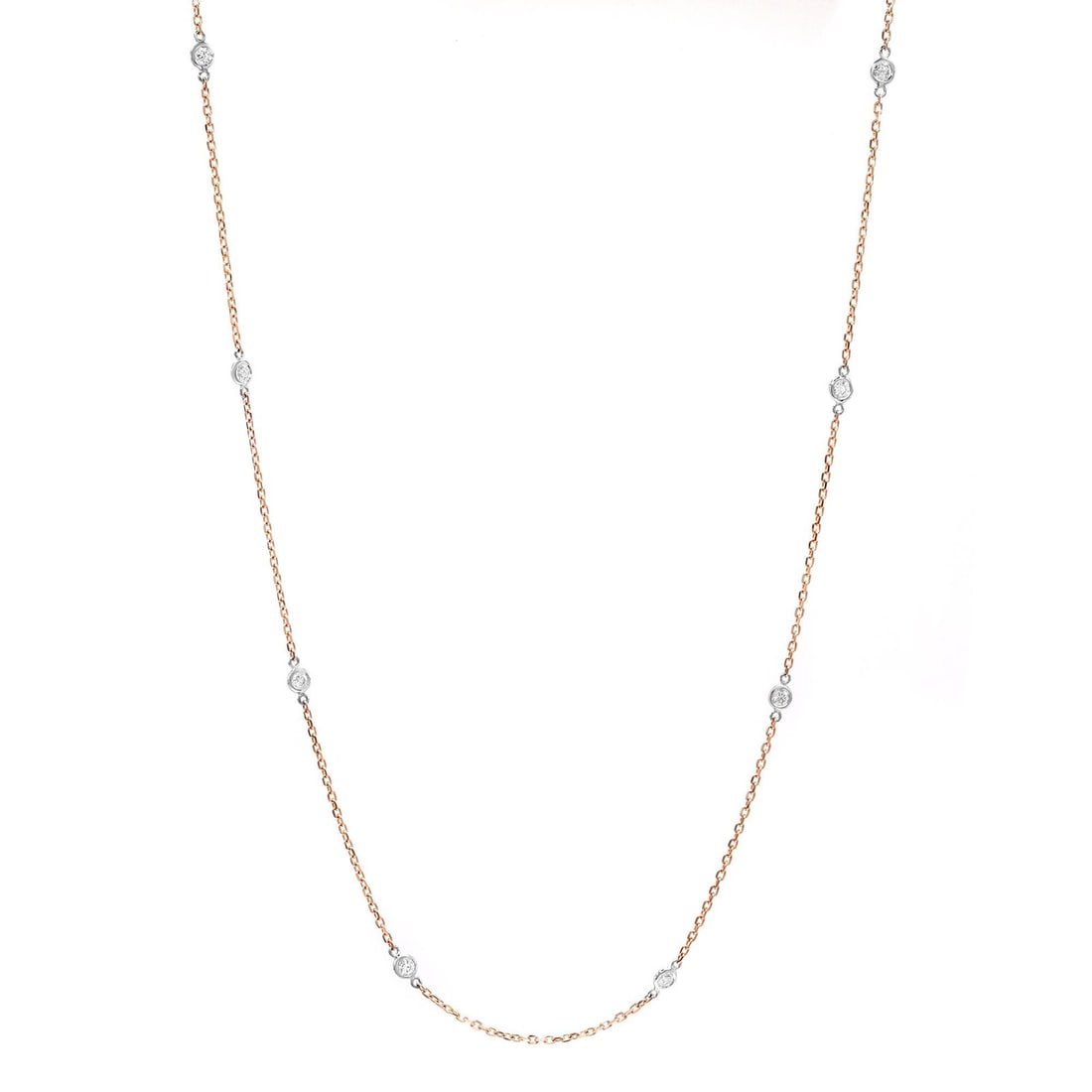 Rachel Koen 14K Rose White Gold Diamond Necklace 0.54cttw Anniversary Gift: Rachel Koen 14K Rose White Gold Diamond Necklace 0.54cttw Anniversary Gift This exquisite Rachel Koen Diamond By The Yard Necklace is crafted from a luxurious combination of 14K rose and white gold, f