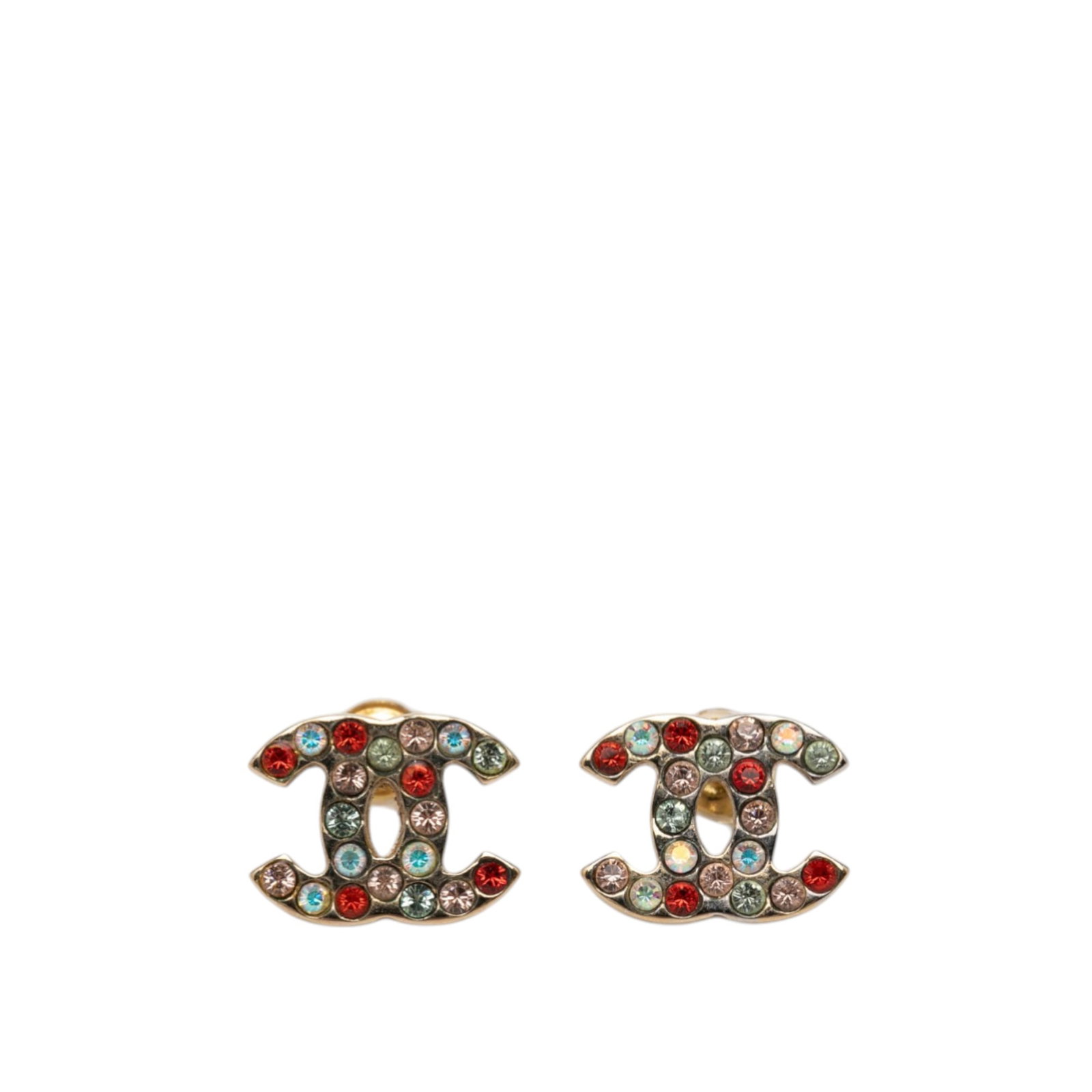 Chanel CC strass gold tone bullet back earrings (1 of 4)