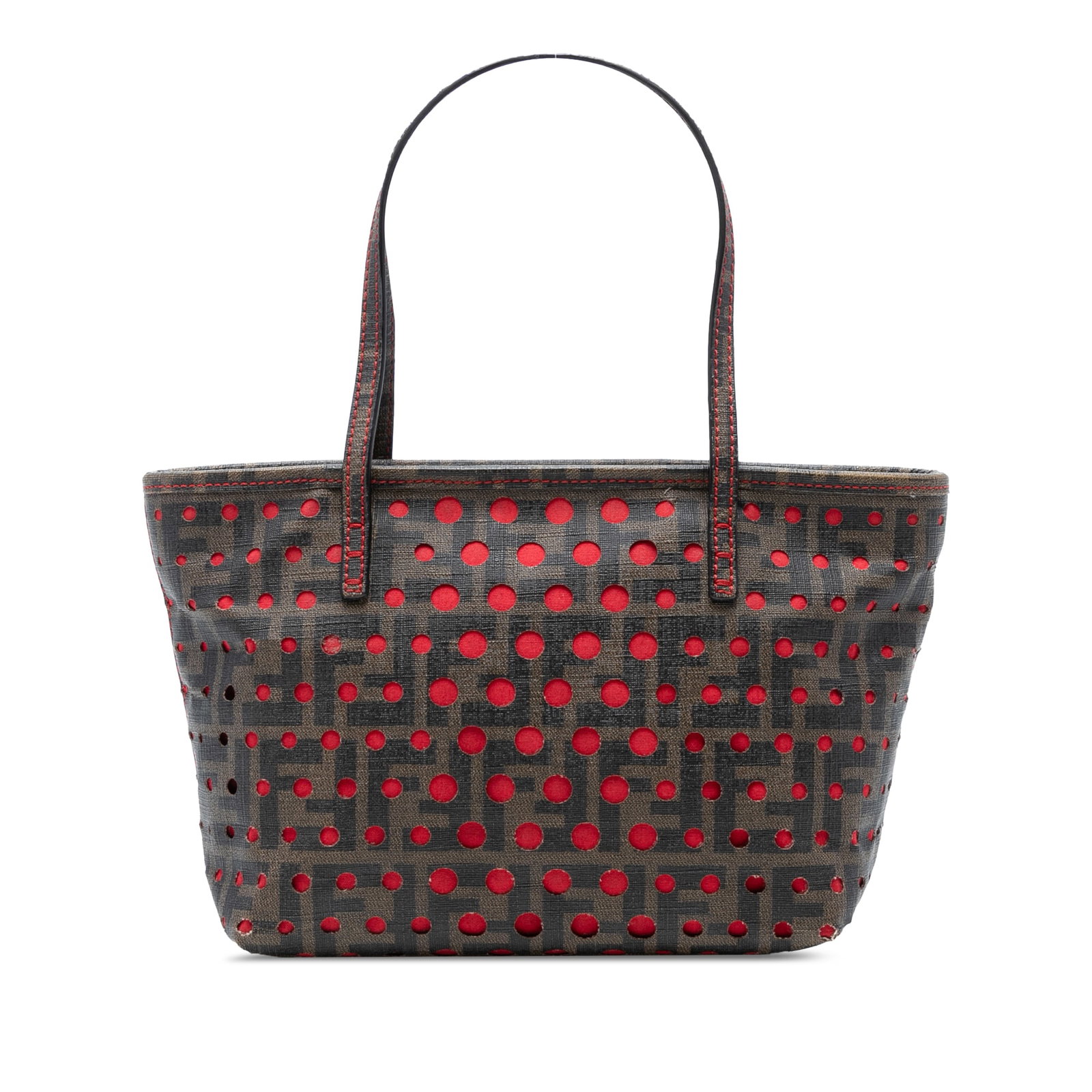 Fendi Small Perforated Zucca Spalmati Roll Tote Brown Fabric Bag (1 of 7)