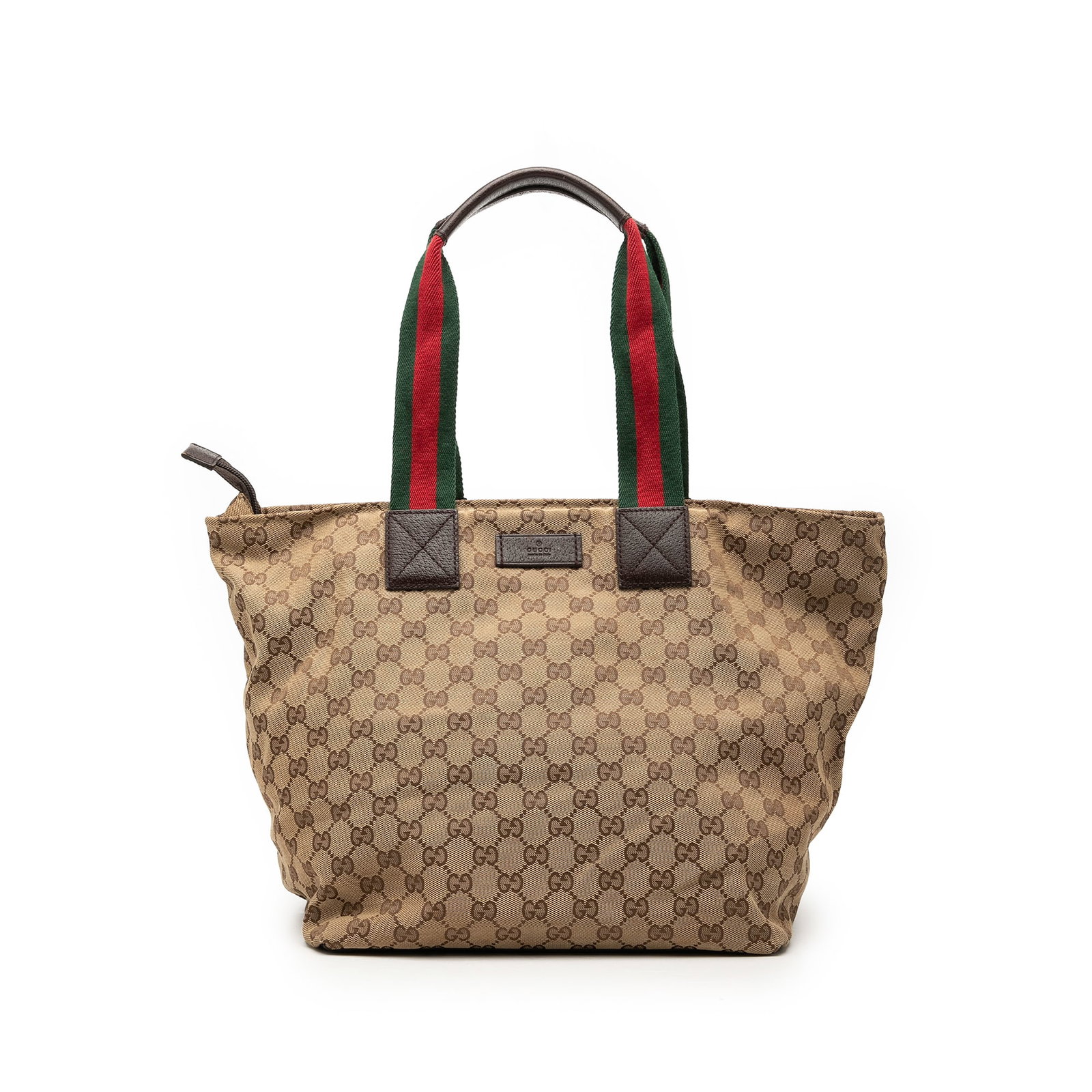 Gucci beige canvas tote with web straps (1 of 7)