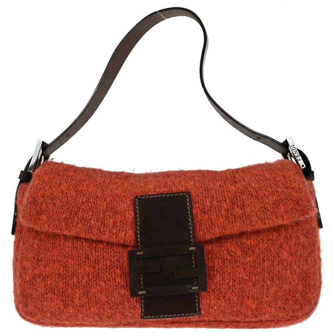 Fendi Baguette Orange Wool Shoulder Bag with Adjustable Strap (1 of 10)