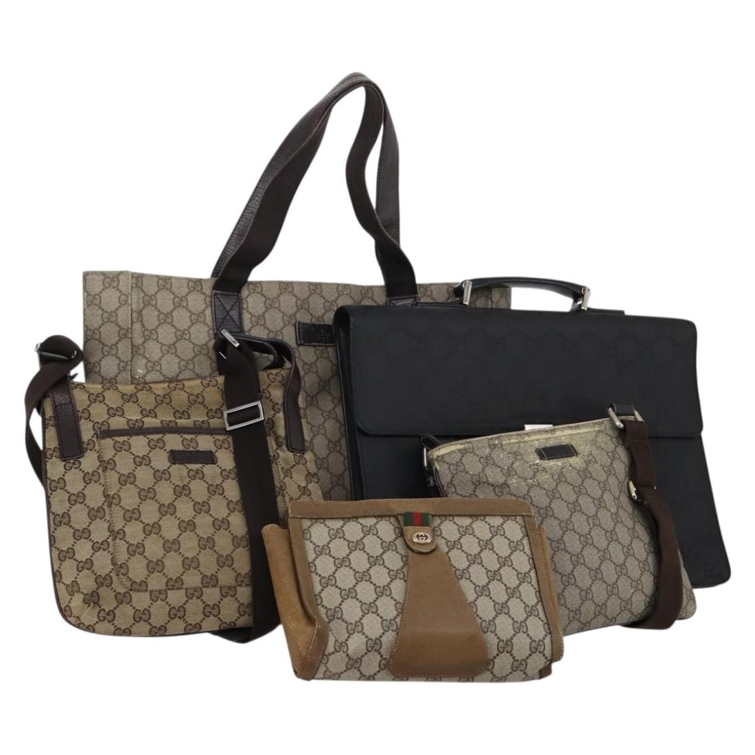 GUCCI GG Canvas Shoulder Bag PVC Leather Black Beige Brown Auth: GUCCI GG Canvas Shoulder Bag PVC Leather Black Beige Brown Auth This authentic GUCCI GG Canvas Shoulder Bag is a stylish accessory crafted from durable PVC leather, featuring a classic blend of black,
