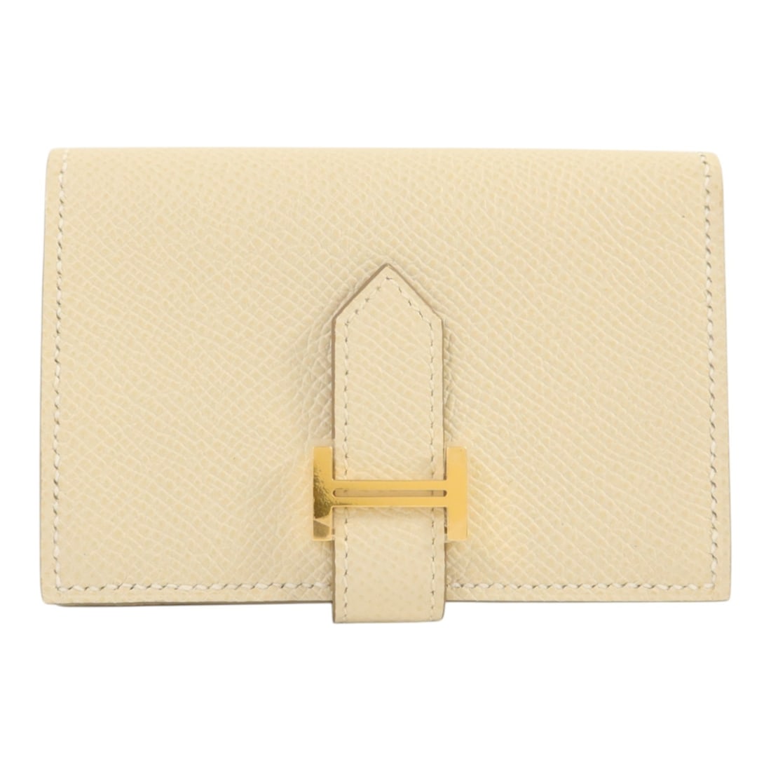 Hermes Bearn White Epsom Leather Card Holder with Gold Hardware: Hermes Bearn White Epsom Leather Card Holder with Gold Hardware This Hermes Bearn card case is crafted from Epsom calfskin leather in a white Craie color, featuring gold-tone hardware. Designed for wo