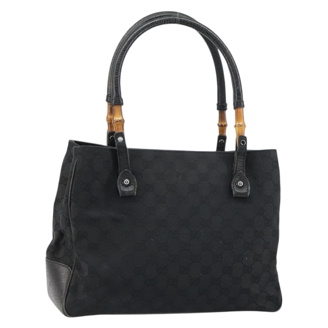 GUCCI Black GG Canvas Bamboo Tote Bag 112526 Auth Italy: GUCCI Black GG Canvas Bamboo Tote Bag 112526 Auth Italy This GUCCI GG Canvas Bamboo Tote Bag is a stylish and functional accessory that showcases a classic design with modern appeal. Crafted in Italy,