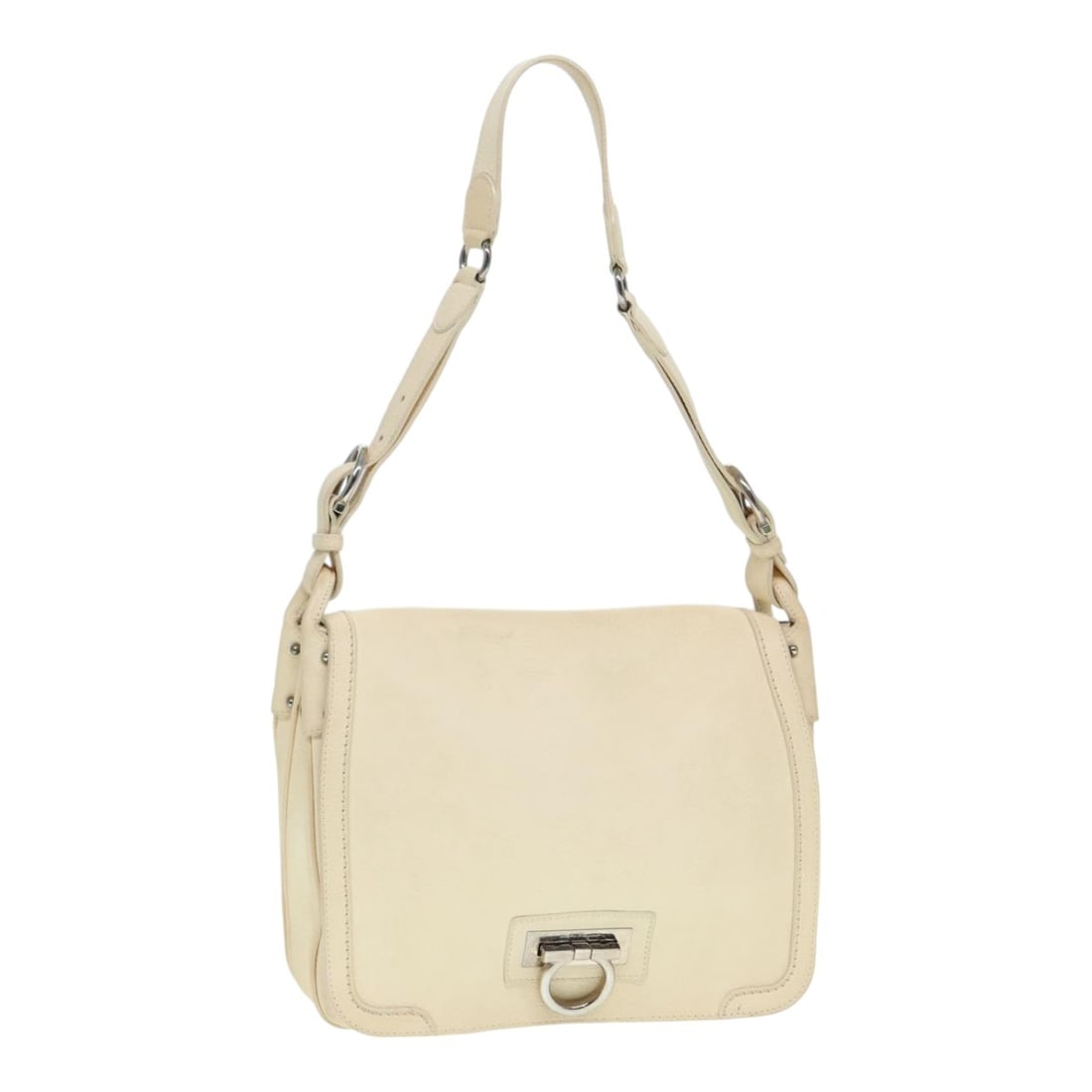 Ferragamo Gancini white leather shoulder bag: Ferragamo Gancini white leather shoulder bag This Salvatore Ferragamo Gancini Shoulder Bag is crafted from white leather and features the iconic Gancini design. Made in Italy, the bag is designed for 