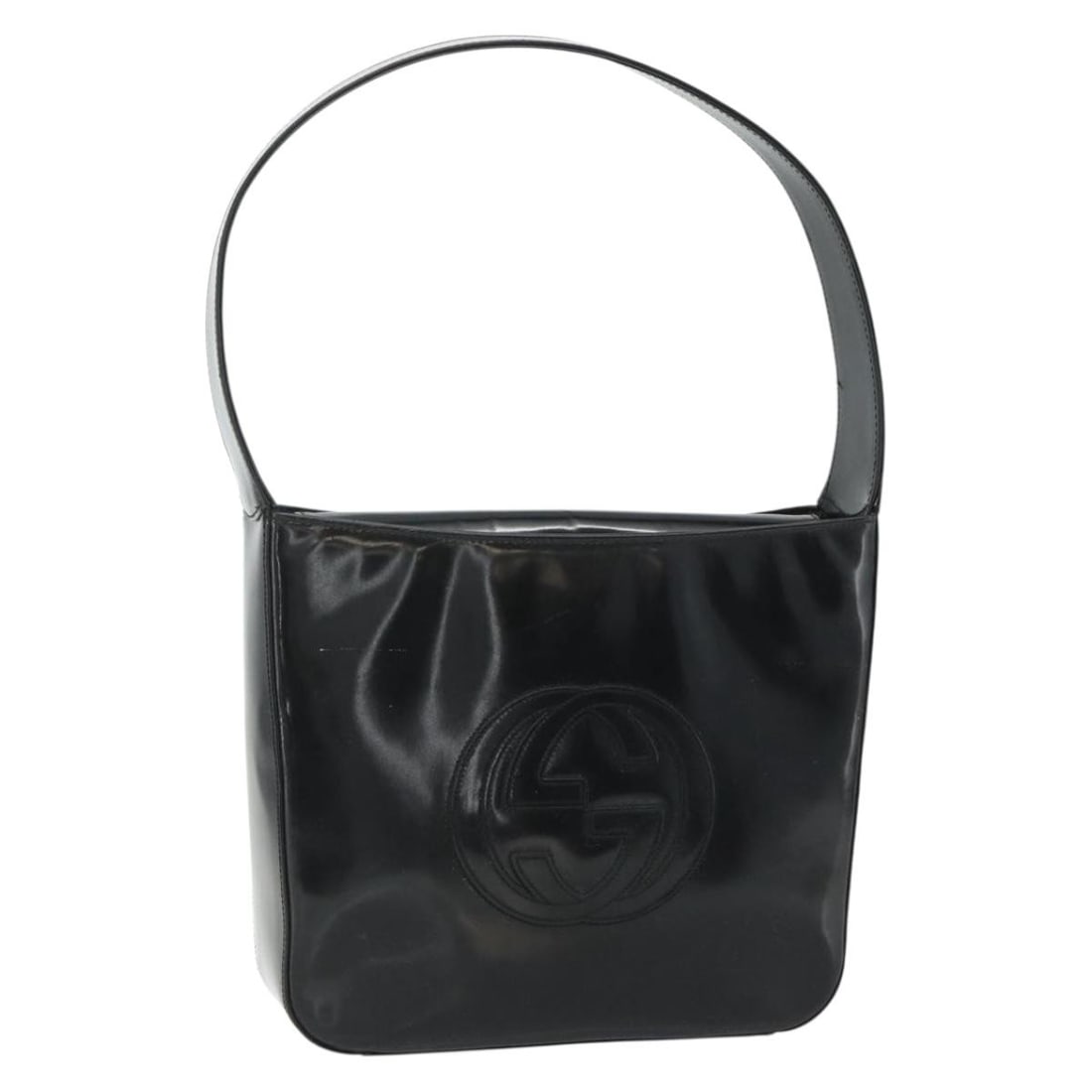 Gucci Soho black patent leather shoulder bag Italy 000 1013 0506: Gucci Soho black patent leather shoulder bag Italy 000 1013 0506 This GUCCI Soho Shoulder Bag features black patent leather with silver-tone accents. The bag has a structured silhouette and is designe