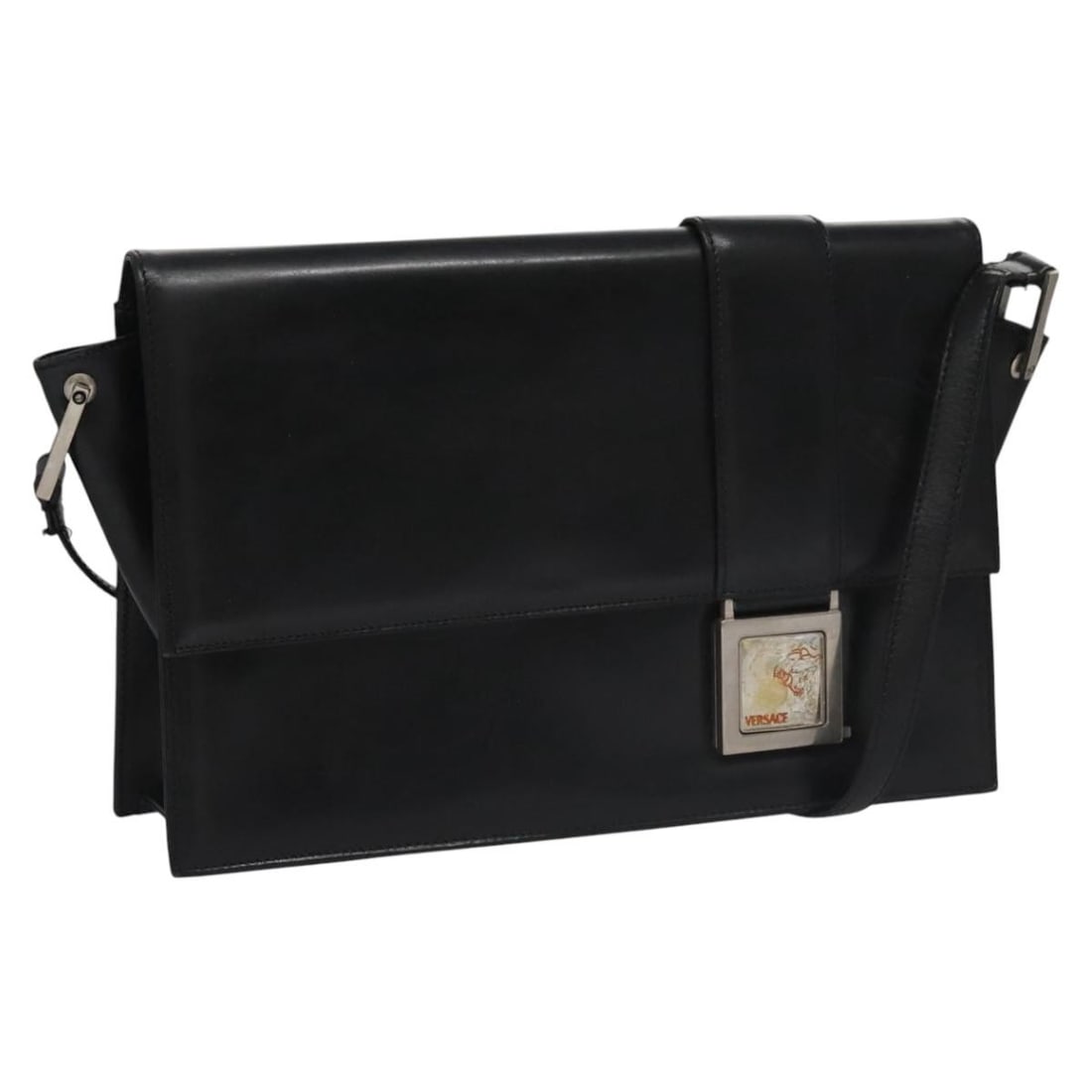 Black Leather Shoulder Bag by Versace Italy: Black Leather Shoulder Bag by Versace Italy This VERSACE shoulder bag is crafted from black leather and designed for women. Made in Italy, it features a classic shoulder bag style with a 9.8-inch (25 