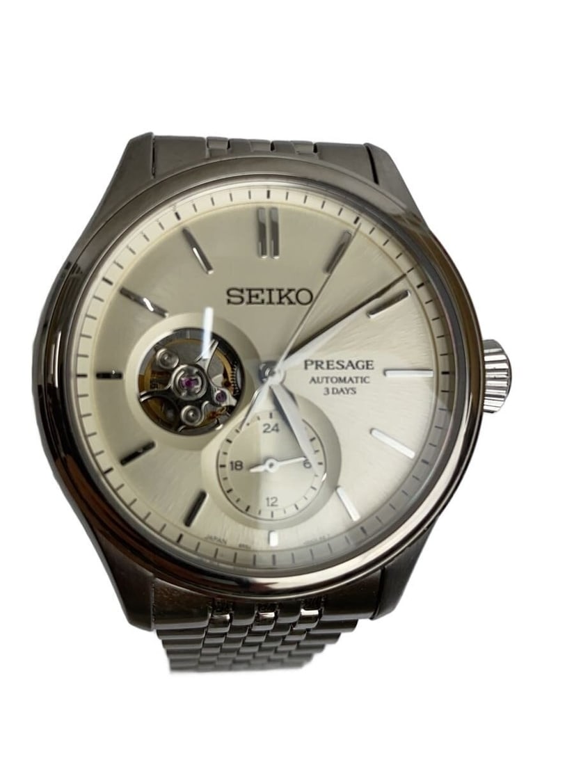 Seiko Presage stainless steel silver men's wristwatch: Seiko Presage stainless steel silver men's wristwatch This SEIKO Presage 6R5J-00C0 men's wristwatch features a stainless steel case and band with a silver finish. Made in Japan, it is designed for men
