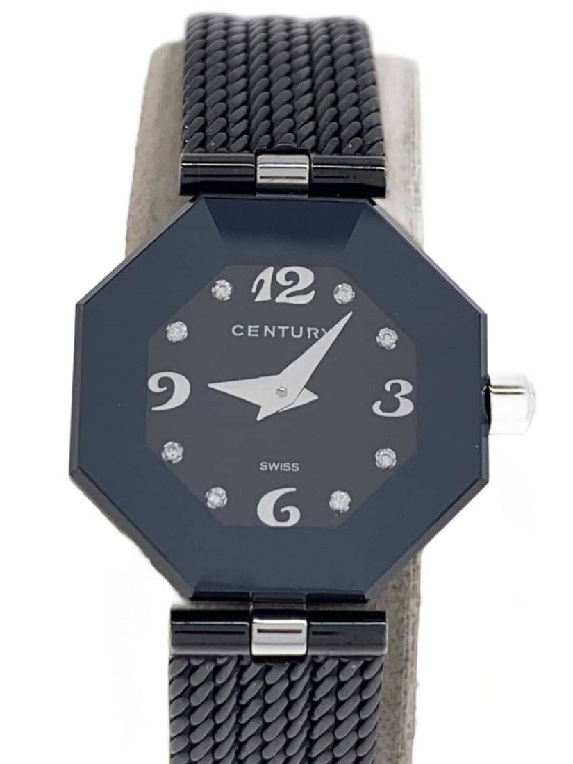 Century Time Gem Swiss quartz ladies wristwatch stainless steel black dial: Century Time Gem Swiss quartz ladies wristwatch stainless steel black dial This CENTURY TIME GEM quartz wristwatch is designed for women and features a stainless steel case with a black color scheme. 