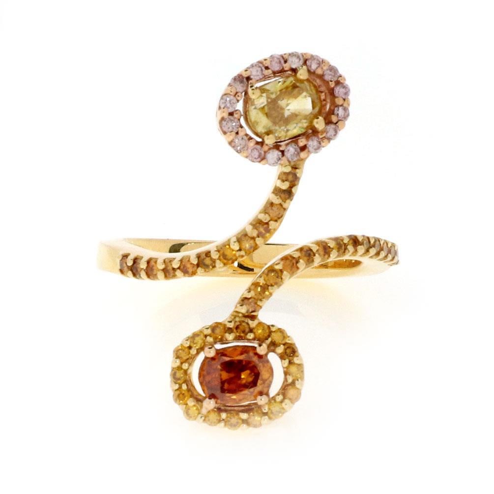 L. Rafael 18k Yellow Gold Fancy Color Diamond Bypass Ring 2.02ct: L. Rafael 18k Yellow Gold Fancy Color Diamond Bypass Ring 2.02ct This exquisite fancy color diamond ring is crafted from 18k yellow gold with a fine polished finish. The ring features a stunning bypas