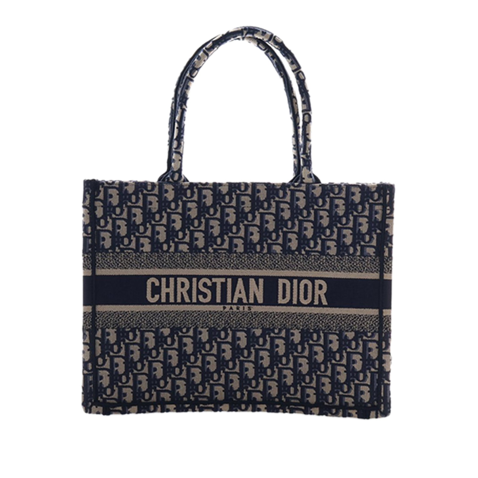 Dior Medium Oblique Canvas Book Tote: Dior Medium Oblique Canvas Book Tote This Dior Medium Oblique Embroidered Canvas Book Tote features a distinctive embroidered canvas exterior in blue, complemented by rolled handles and an open top de
