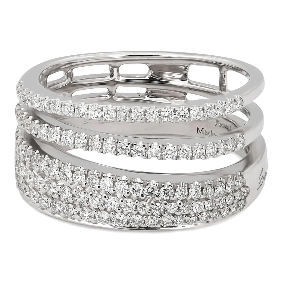 Euforia S Diamond Band Ring in 18k White Gold by Salvini Size 6.5: Euforia S Diamond Band Ring in 18k White Gold by Salvini Size 6.5 This Salvini Euforia S puzzle band ring is crafted from 18k white gold and features multiple engraved, stackable bands set with round 