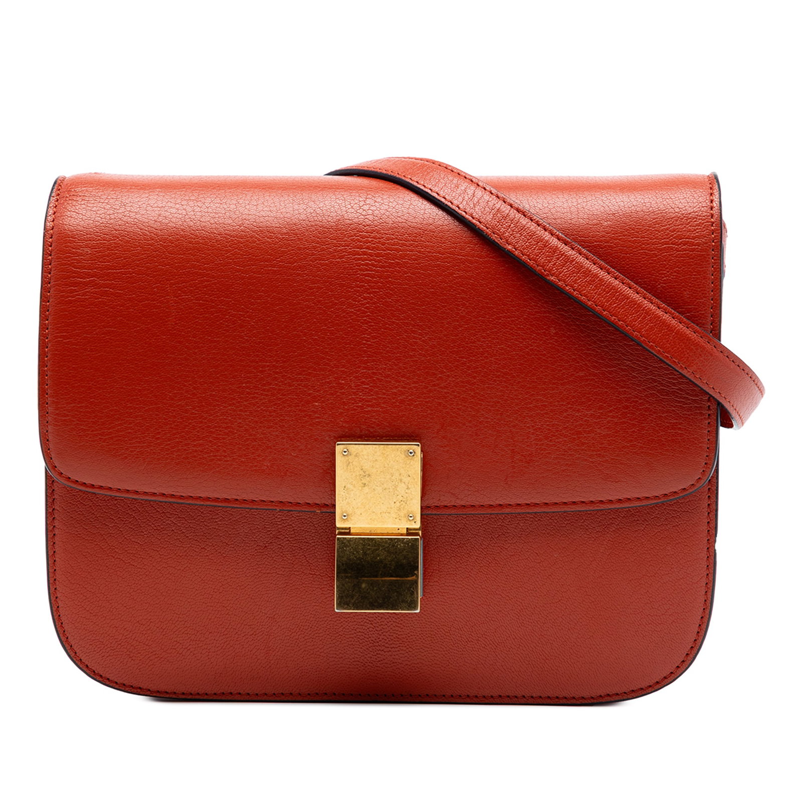 Celine Medium Calfskin Box Crossbody Bag Red Leather: Celine Medium Calfskin Box Crossbody Bag Red Leather This Celine Medium Calfskin Classic Box crossbody bag is crafted from red leather and features an adjustable flat leather strap, a front flap with 