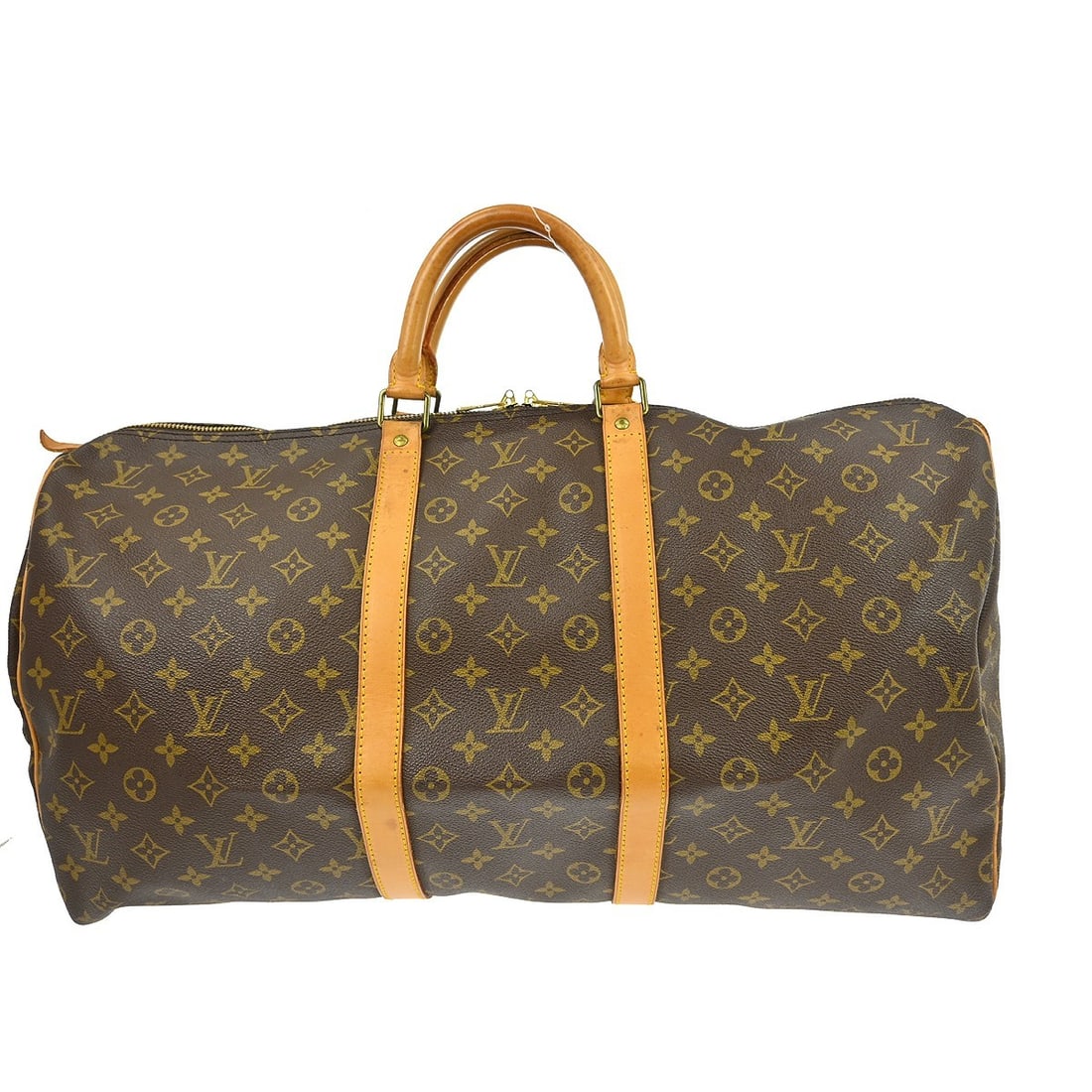 Louis Vuitton Keepall 55 Monogram Duffle Travel Bag: Louis Vuitton Keepall 55 Monogram Duffle Travel Bag This Louis Vuitton Keepall 55 travel handbag features the iconic Monogram canvas leather exterior with beige leather double handles. Designed in an 