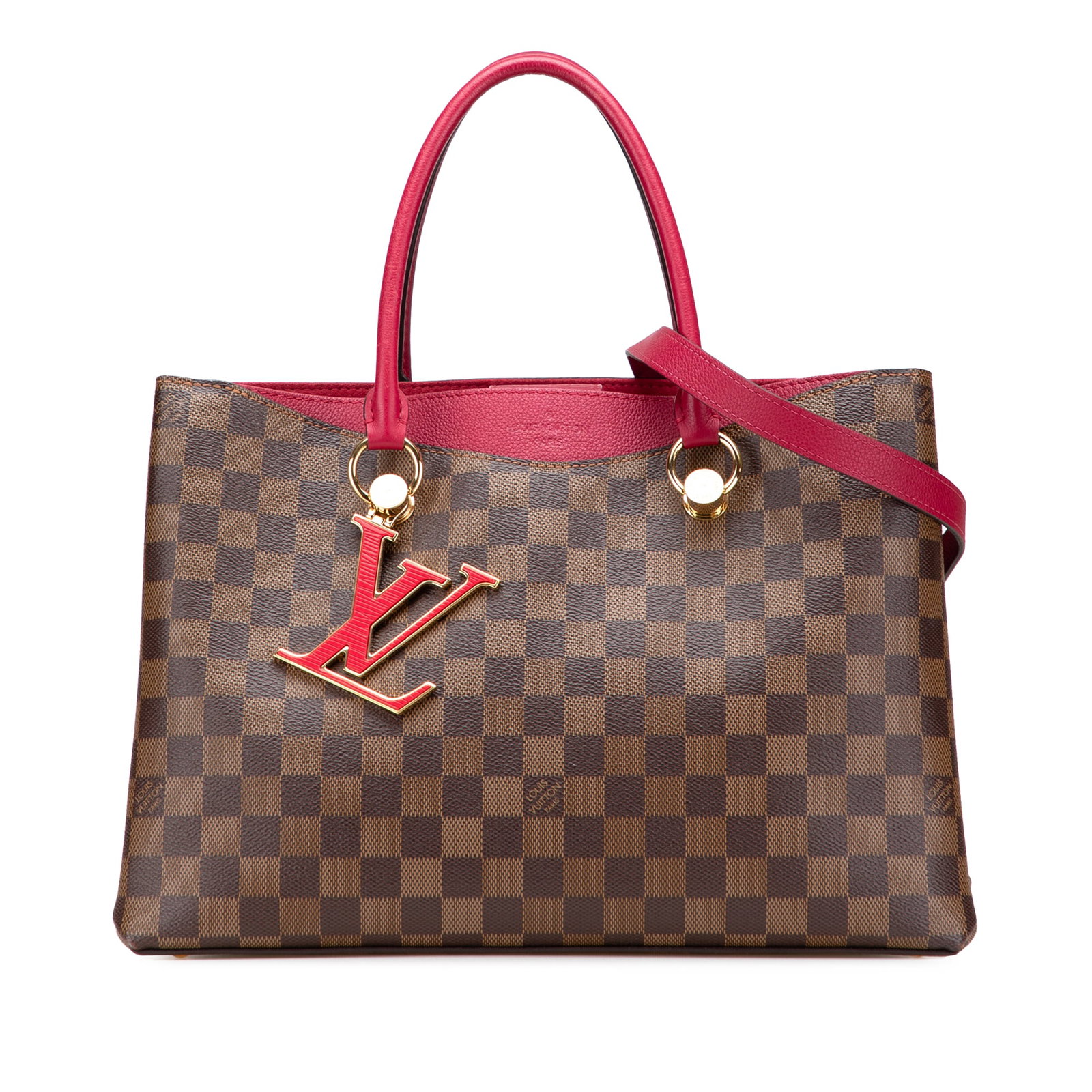 Louis Vuitton Damier Ebene Riverside Bag with Leather Handles: Louis Vuitton Damier Ebene Riverside Bag with Leather Handles The Louis Vuitton Damier Ebene Riverside is a stylish and functional bag crafted from durable damier ebene canvas. It features rolled leat