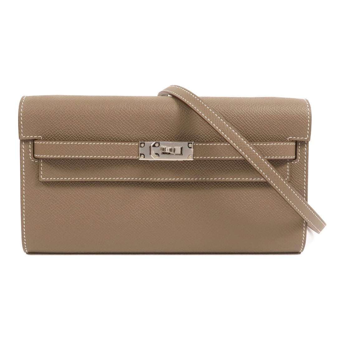 Hermes Kelly To Go Epsom Leather Etoupe Shoulder Bag PHW: Hermes Kelly To Go Epsom Leather Etoupe Shoulder Bag PHW This Hermes Kelly To Go shoulder bag is crafted from Epsom calfskin leather in a sophisticated gray color. Designed for women, it features a sl