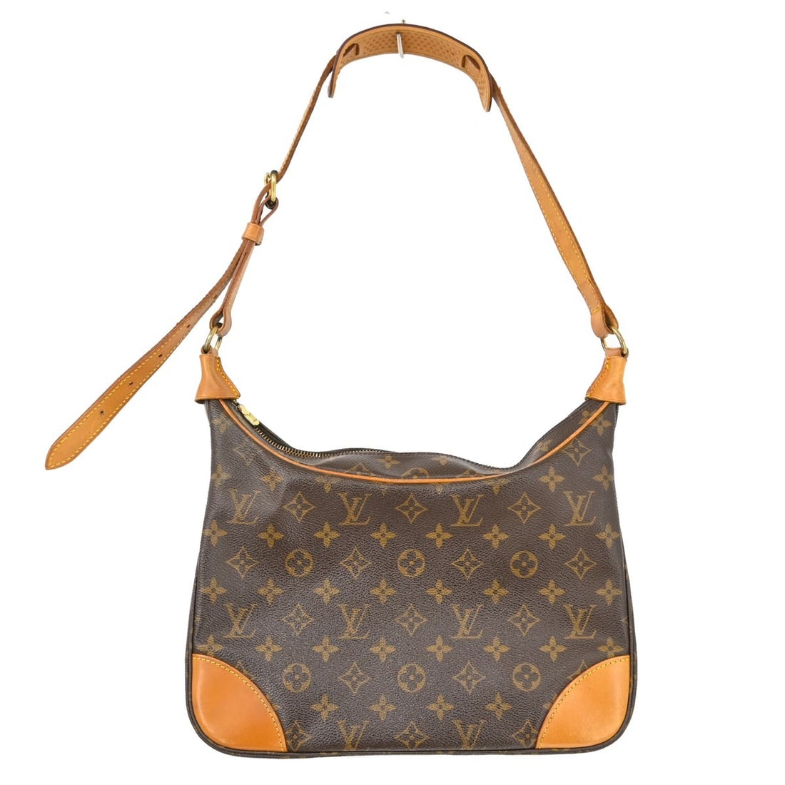 Louis Vuitton Boulogne 30 Monogram Leather Shoulder Bag: Louis Vuitton Boulogne 30 Monogram Leather Shoulder Bag This vintage Louis Vuitton Boulogne 30 shoulder bag features the iconic monogram pattern on brown leather with beige leather handles and strap. 