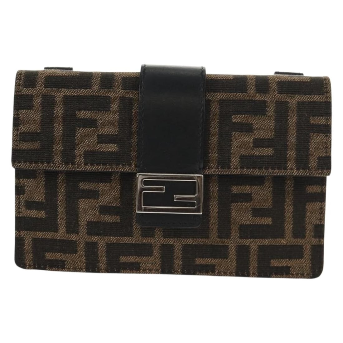 Convertible Belt Bag in Zucca Canvas by Fendi: Convertible Belt Bag in Zucca Canvas by Fendi This Fendi Baguette Convertible Belt Bag is crafted from black Zucca canvas, designed for female use. It features a compact silhouette with dimensions of 