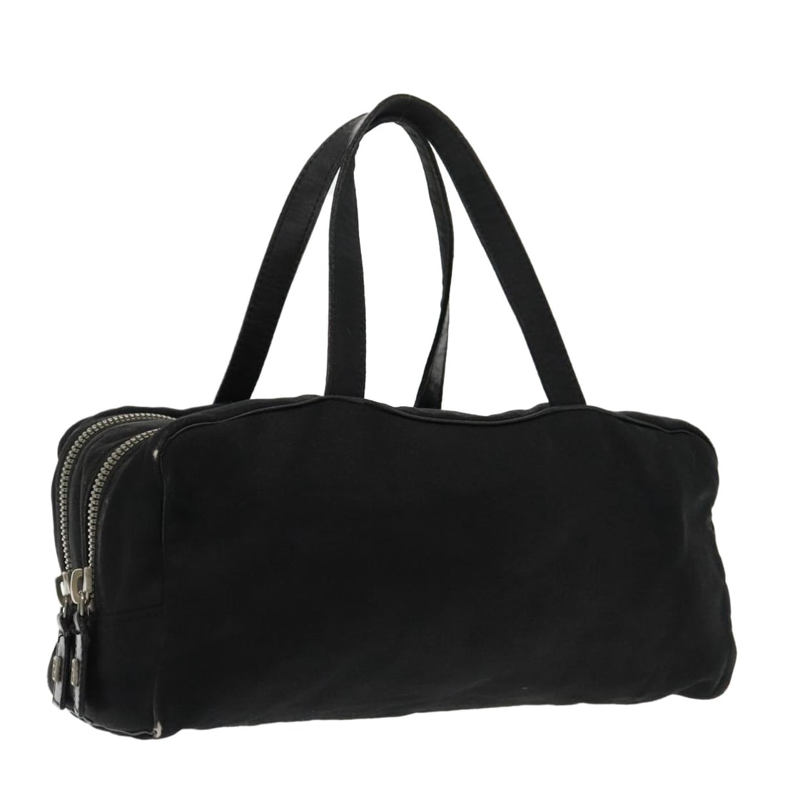Fendi Black Cotton Nylon Women's Handbag Silver Tone Hardware: Fendi Black Cotton Nylon Women's Handbag Silver Tone Hardware This FENDI hand bag is crafted from black cotton with silver-tone accents and features a compact design. The bag measures approximately 10