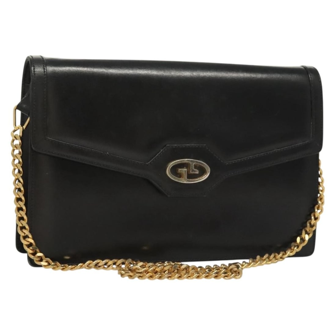 GUCCI black leather shoulder bag with chain accents: GUCCI black leather shoulder bag with chain accents This GUCCI chain shoulder bag is crafted from black and gold leather and features a sleek, compact design. Made in Italy, it is designed for women a