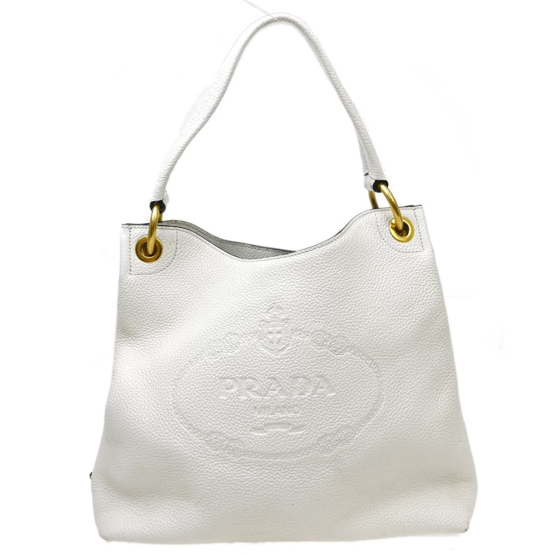 Prada White Leather Hobo Shoulder Bag: Prada White Leather Hobo Shoulder Bag This Prada white leather shoulder bag features a classic hobo silhouette, crafted from quality leather with the iconic Prada logo accent. Designed for casual occa