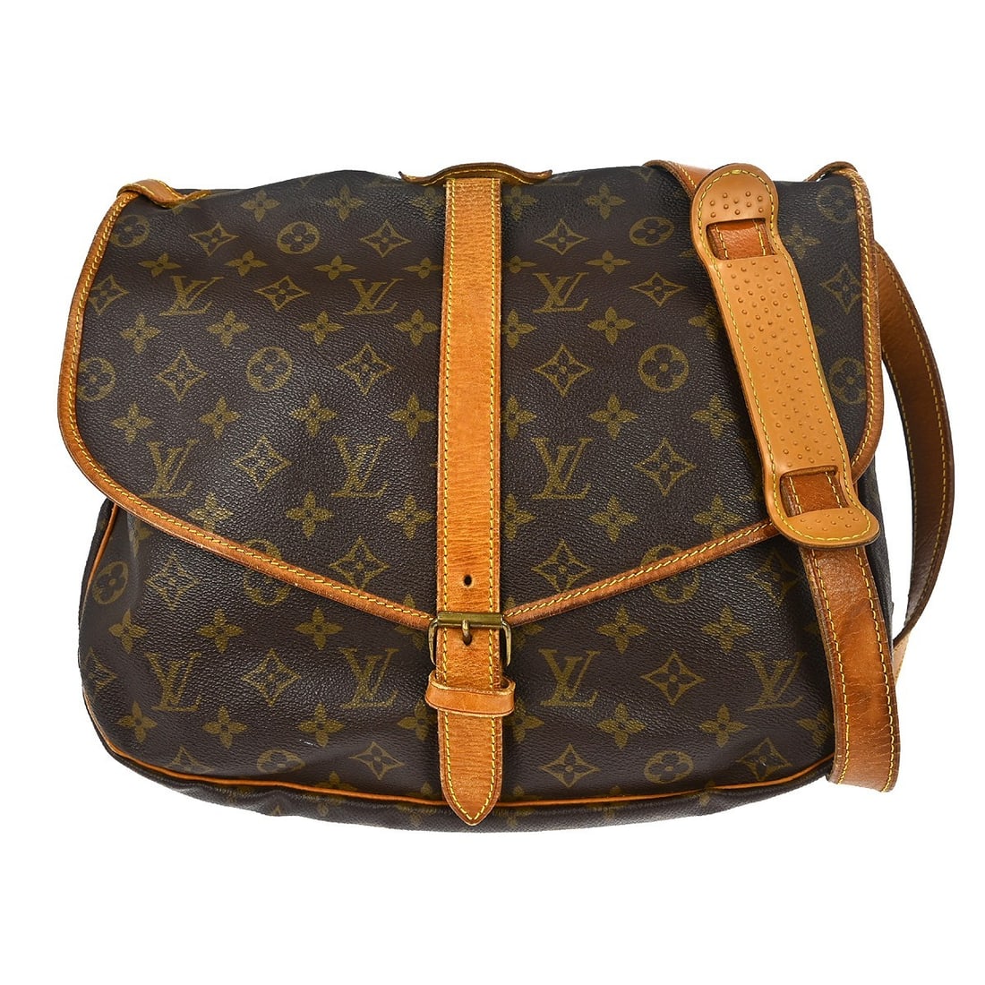 Louis Vuitton Saumur 35 Monogram Canvas Crossbody Shoulder Bag: Louis Vuitton Saumur 35 Monogram Canvas Crossbody Shoulder Bag This vintage Louis Vuitton Saumur 35 messenger shoulder bag features the iconic monogram canvas leather exterior with brown leather cross