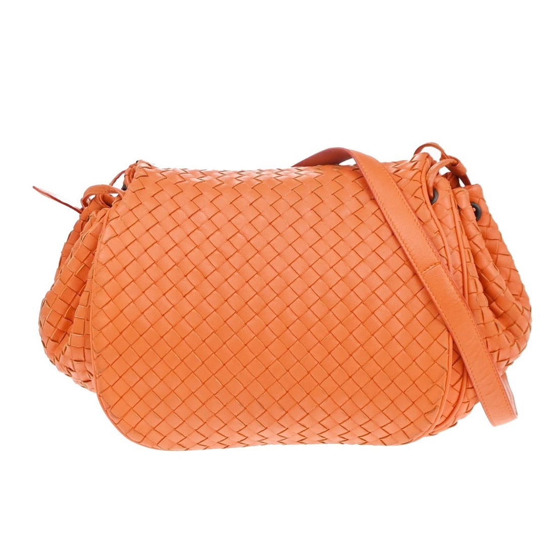 Bottega Veneta Intrecciato orange leather shoulder bag: Bottega Veneta Intrecciato orange leather shoulder bag This Bottega Veneta Intrecciato shoulder bag features the brand's signature woven leather design in a vibrant orange color. Crafted for unisex us