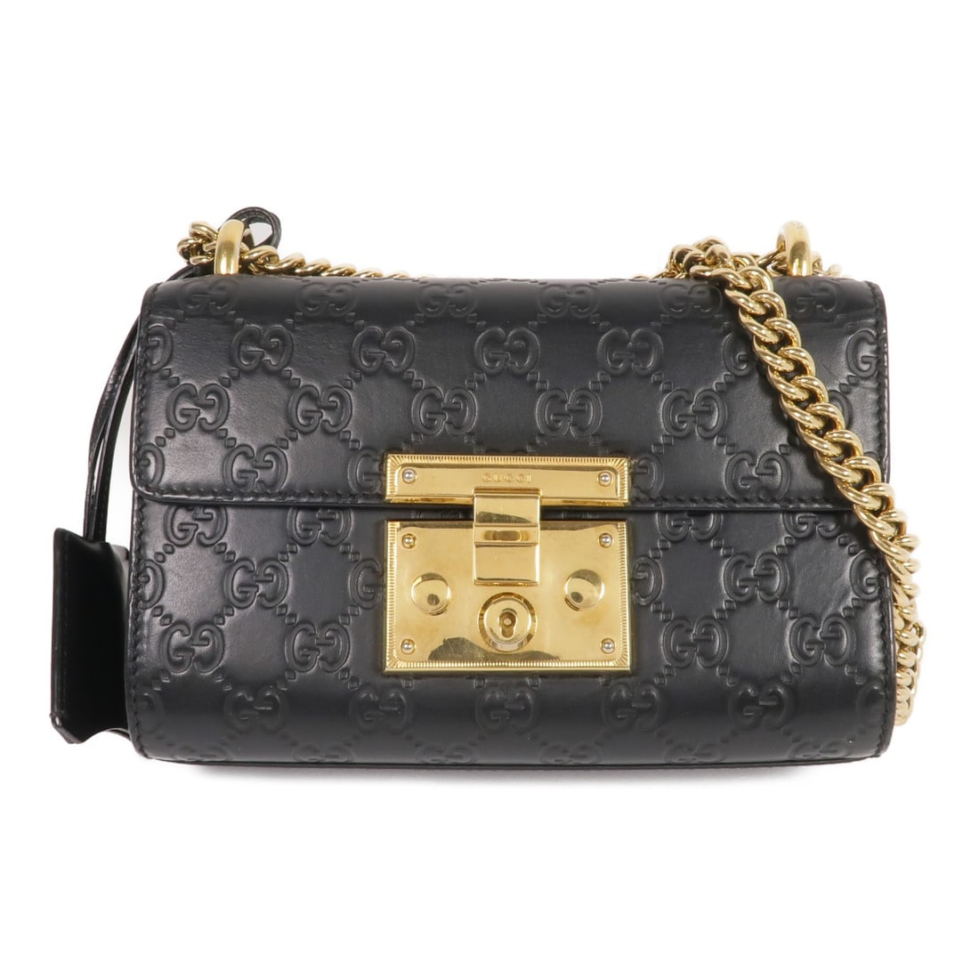 GUCCI GG GHW Padlock Small Chain Shoulder Bag Black Calfskin: GUCCI GG GHW Padlock Small Chain Shoulder Bag Black Calfskin Elevate your accessory game with the GUCCI GG GHW Padlock Small Chain Shoulder Bag. Expertly crafted from high-quality calfskin leather in 