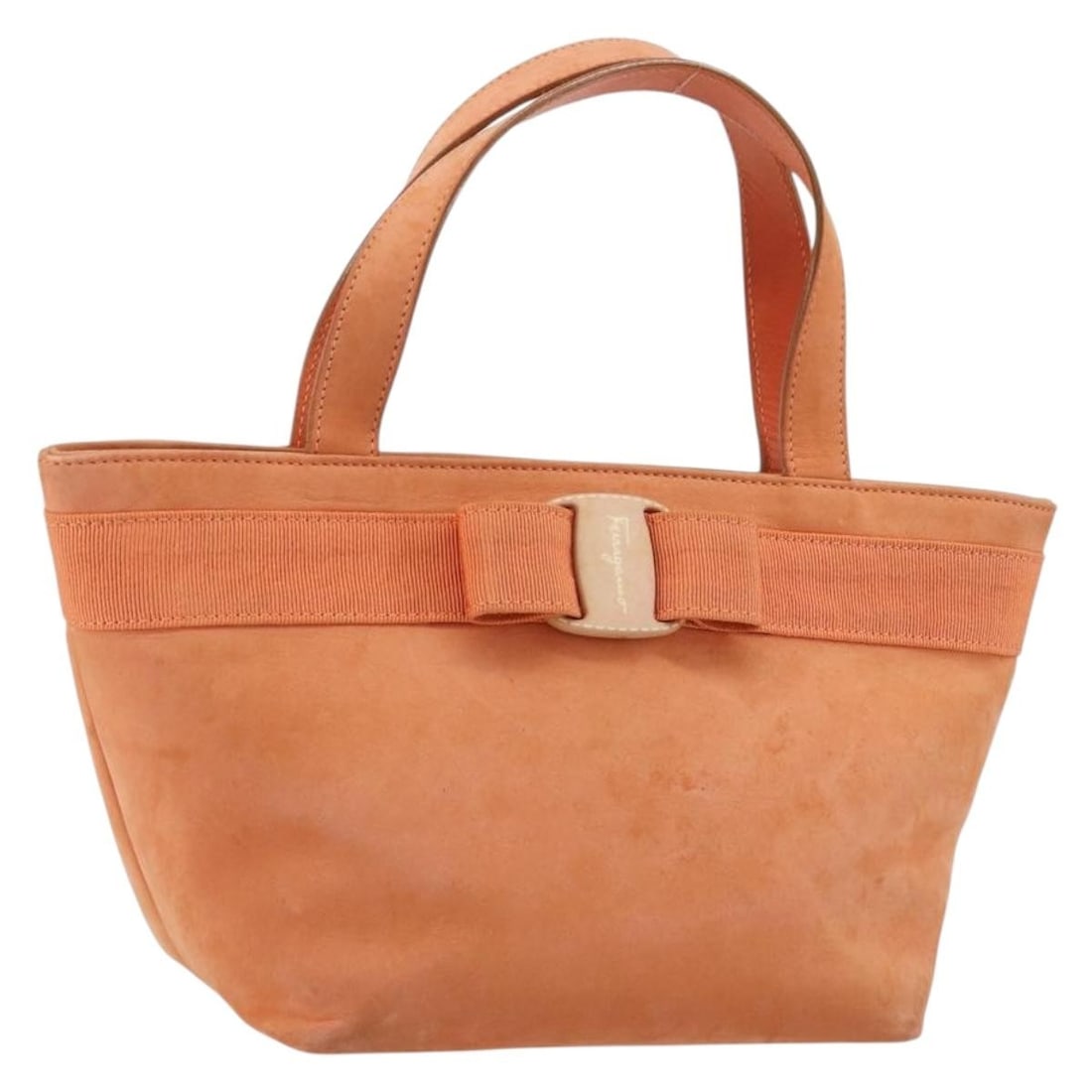 Salvatore Ferragamo orange suede Vara ribbon handbag Auth 182149 (1 of 18)