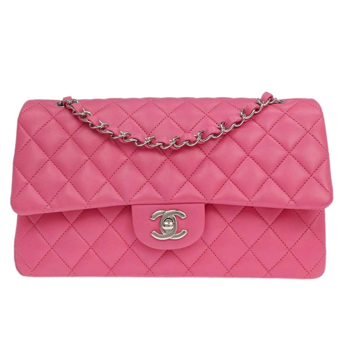 Chanel Classic Double Flap Pink Lambskin Shoulder Bag Medium (1 of 18)