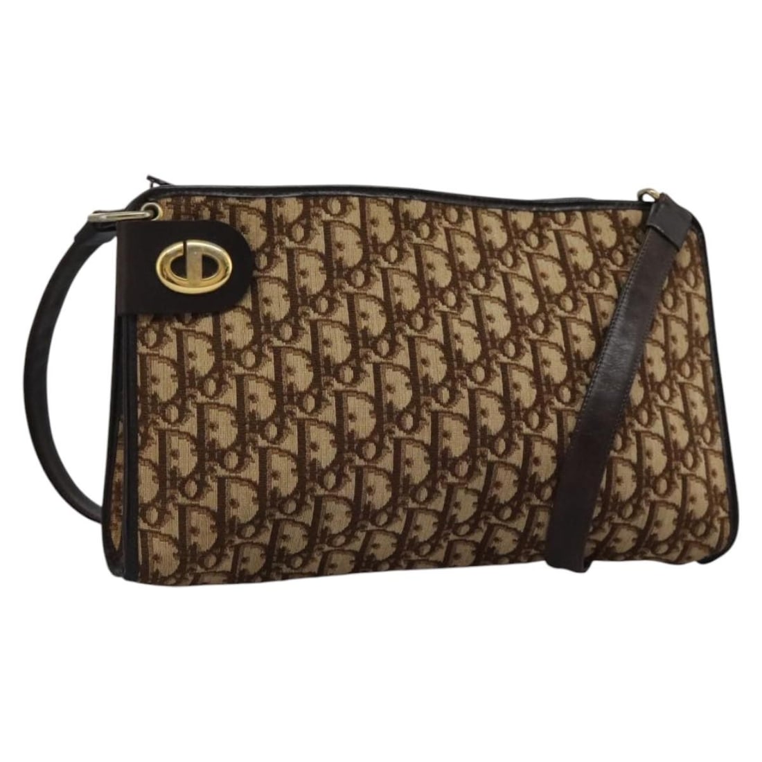 Brown Canvas Trotter Shoulder Bag by Christian Dior for Women: Brown Canvas Trotter Shoulder Bag by Christian Dior for Women This Christian Dior Trotter Canvas shoulder bag features the iconic brown Trotter canvas design. The bag is designed for women and is made