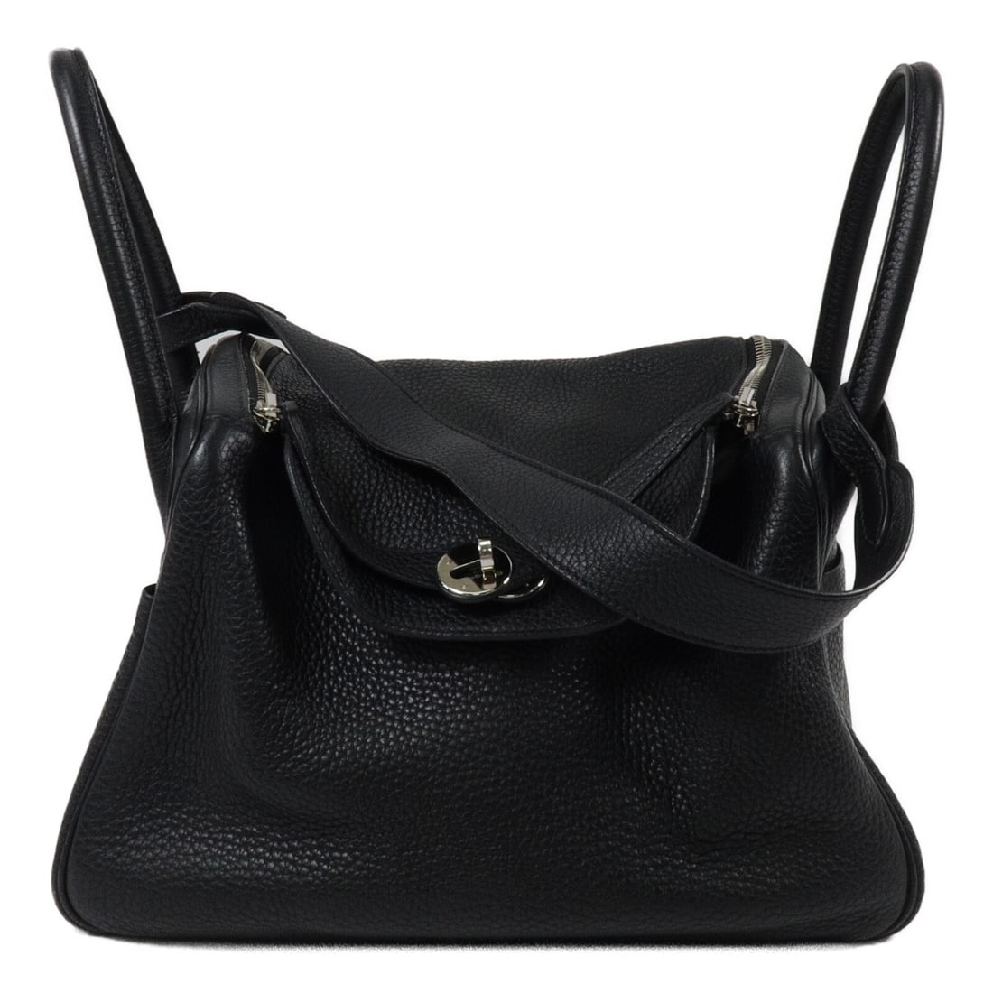 Hermes Lindy 30 Black Clemence Leather 2way Shoulder Bag: Hermes Lindy 30 Black Clemence Leather 2way Shoulder Bag This Hermes Lindy 30 2-way shoulder bag is crafted from Clemence calfskin leather in a classic black color. Designed for versatility, it can be