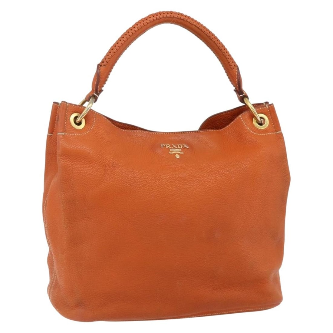 Prada orange leather shoulder bag Italy gold tone: Prada orange leather shoulder bag Italy gold tone This PRADA shoulder bag is crafted from orange and gold leather, offering a vibrant and stylish look. Designed for women, it features a spacious inter