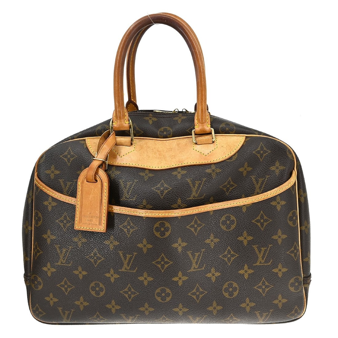 Louis Vuitton Monogram Deauville Vanity Handbag M42270: Louis Vuitton Monogram Deauville Vanity Handbag M42270 This Louis Vuitton Deauville Bowling Handbag features the iconic Monogram canvas leather exterior, accented with the signature logo and beige dou