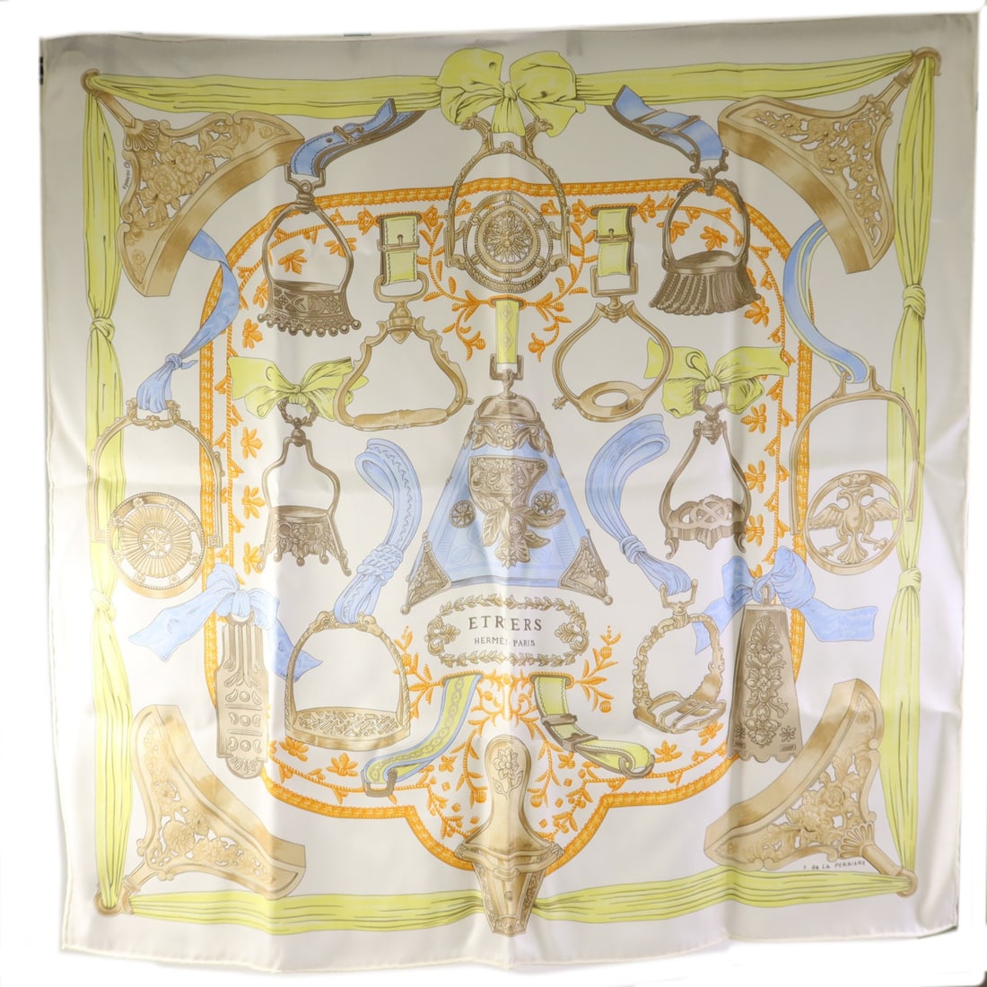 Hermes Silk Scarf for Women White With Multicolor Design: Hermes Silk Scarf for Women White With Multicolor Design This Hermes scarf for women features a white base with multicolor accents, crafted from silk. Made in France, it offers a classic and elegant a