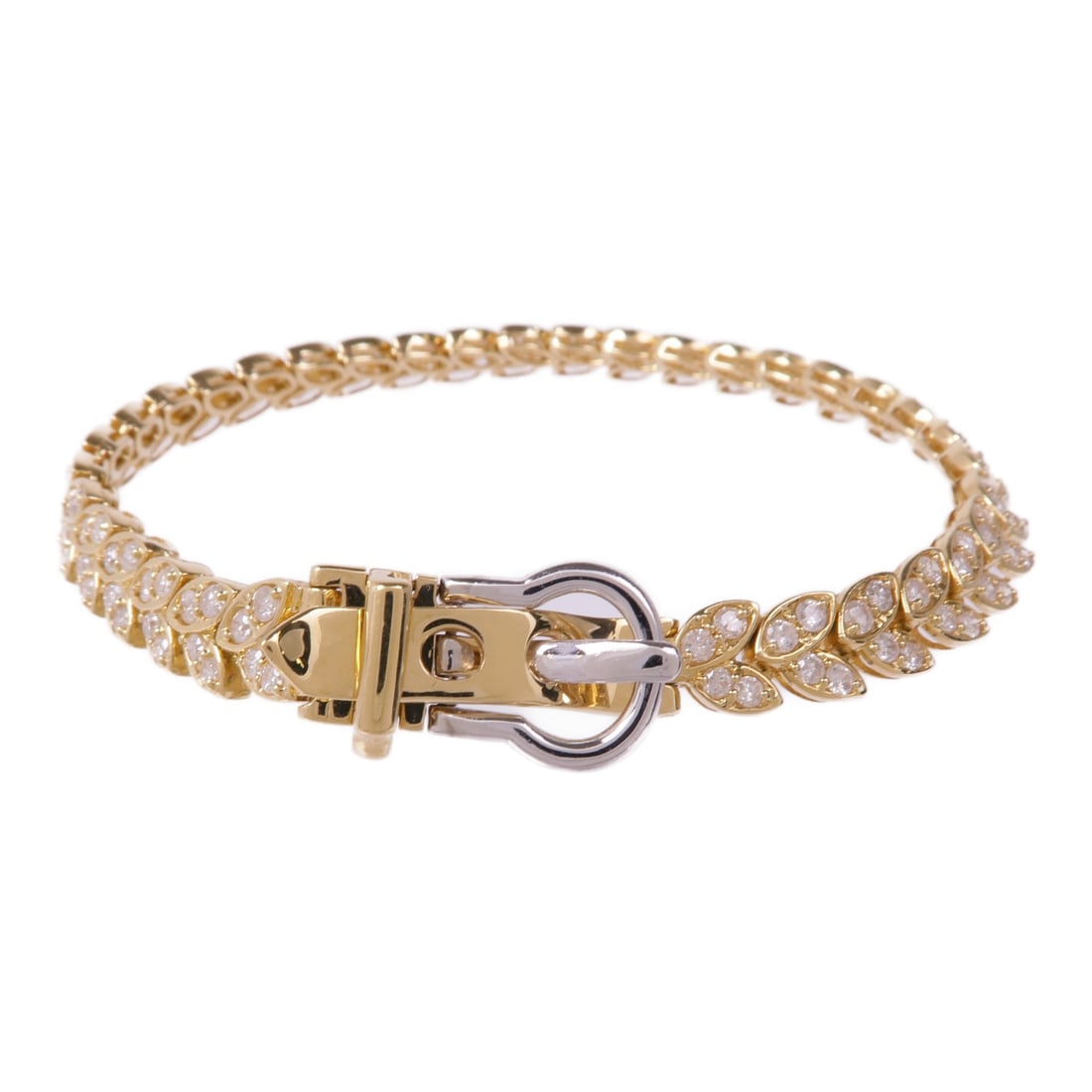 JEWELRY Diamond Bracelet in 18K Yellow Gold and Platinum: JEWELRY Diamond Bracelet in 18K Yellow Gold and Platinum This exquisite bracelet is crafted from K18 yellow gold, showcasing a stunning array of diamonds. With a regular size type, this piece combines
