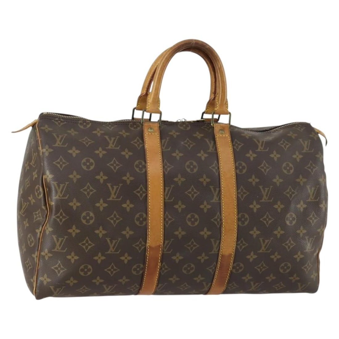 Louis Vuitton Keepall Brown Monogram Canvas Travel Bag 45cm: Louis Vuitton Keepall Brown Monogram Canvas Travel Bag 45cm This Louis Vuitton Keepall Bag features the signature monogram canvas design in brown, crafted for unisex use. The bag shows signs of fair c