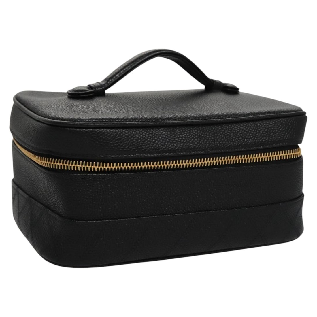 Chanel Black Gold Grained Leather Bicolore Vanity Cosmetic Pouch France: Chanel Black Gold Grained Leather Bicolore Vanity Cosmetic Pouch France This CHANEL Bicolore Vanity Cosmetic Pouch features grained calfskin leather in black with gold-tone accents and a signature CC 