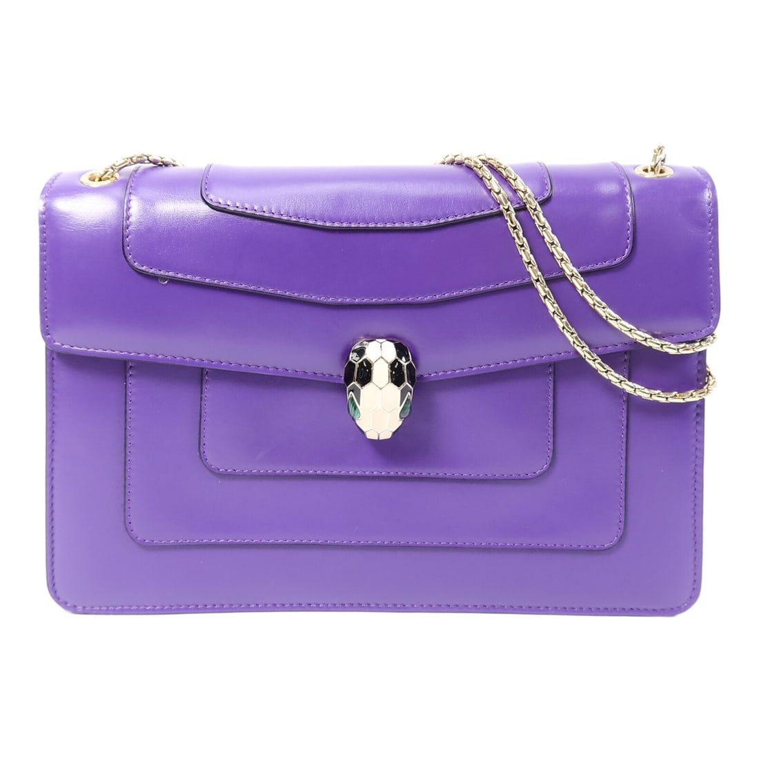 Bvlgari Serpenti Forever Purple Calfskin Shoulder Bag GHW: Bvlgari Serpenti Forever Purple Calfskin Shoulder Bag GHW This BVLGARI Serpenti Forever chain shoulder bag features luxurious calfskin leather in a striking purple hue. Designed for women, it offers a