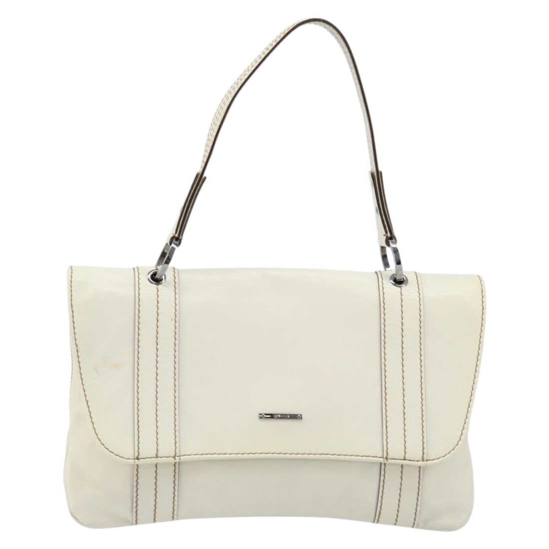 White Leather Vintage Handbag by Gucci Italy 28cm x 18cm: White Leather Vintage Handbag by Gucci Italy 28cm x 18cm This Gucci vintage handbag is crafted from white leather and features a classic design suitable for women. The handbag shows moderate signs of 