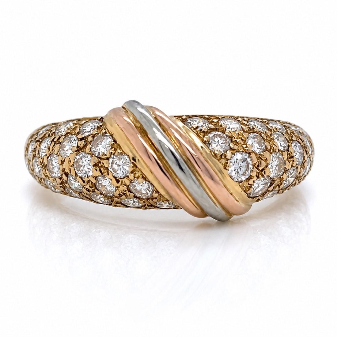 Cartier 18K Trigold Ring with 40 Diamonds Size 5: Cartier 18K Trigold Ring with 40 Diamonds Size 5 This Cartier 18K Trigold diamond ring features a sophisticated design crafted from three tones of 18K gold and is set with 40 diamonds totaling approxi