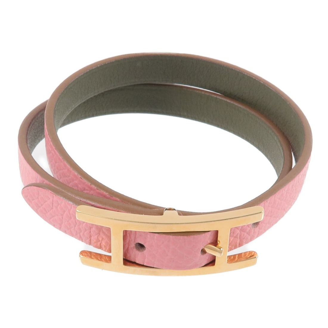 Hermes Behapi Double Tour Pink Epsom Leather Bracelet (1 of 12)