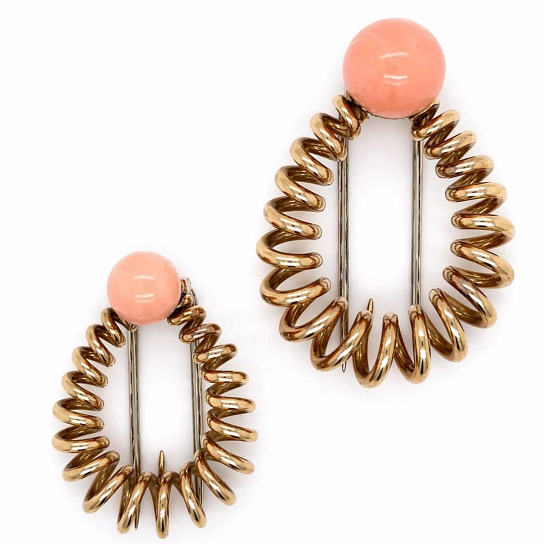 Set of Two 18K Yellow Gold Coral Brooches from the 1960s (1 of 3)
