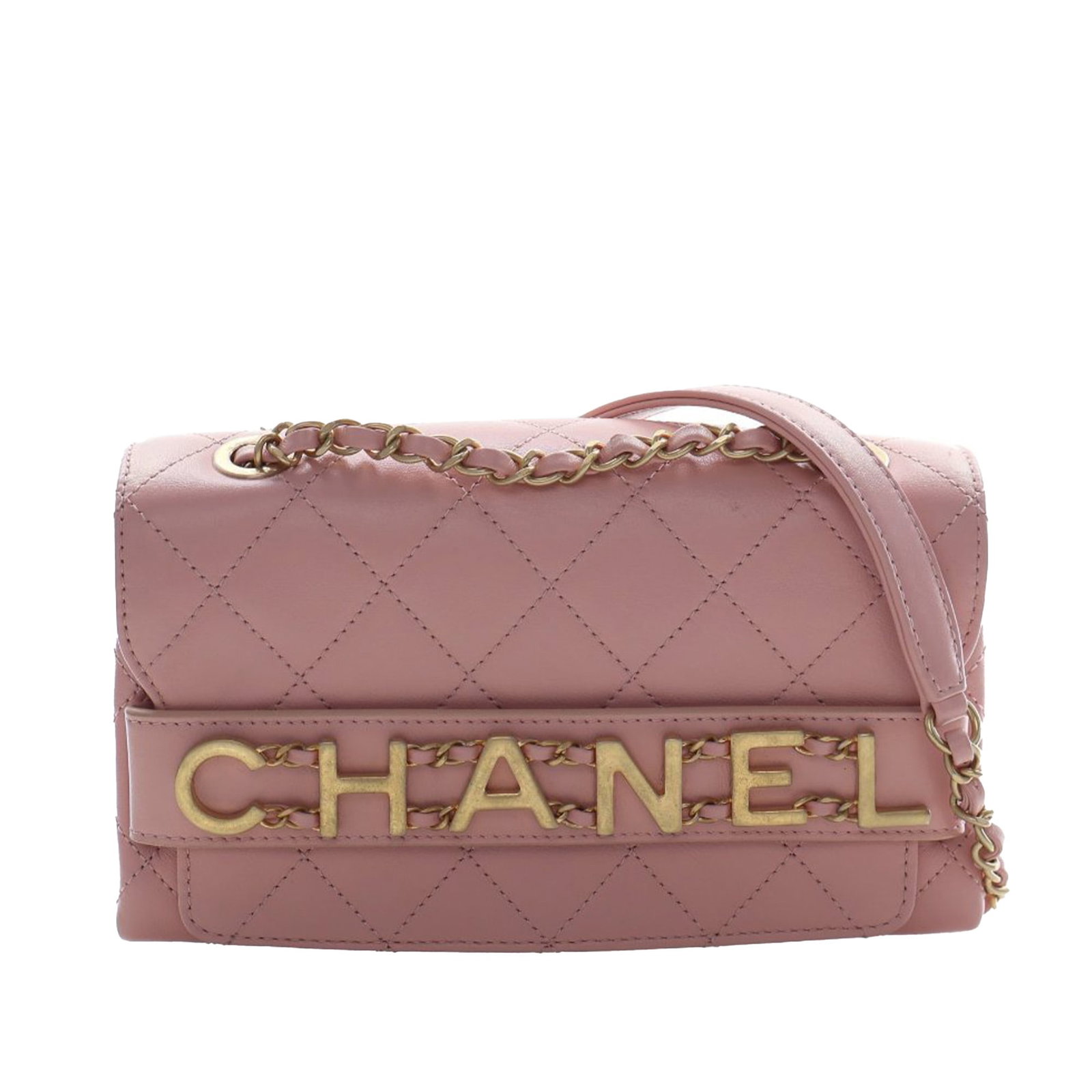 Chanel pink quilted calfskin flap shoulder bag with chain strap (1 of 15)