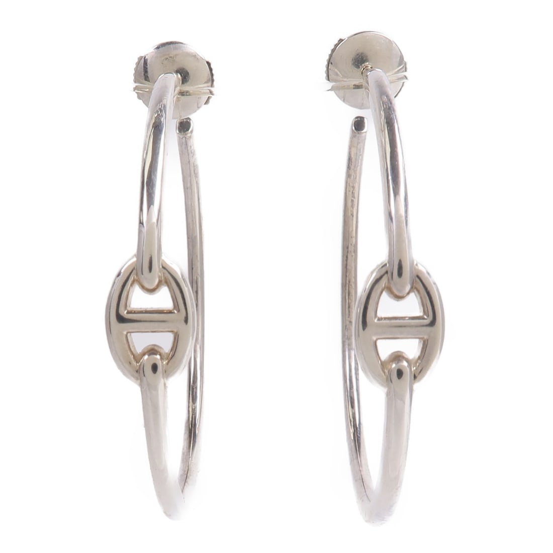 Hermes 925 Sterling Silver Chaine d'Ancre Pierced Earrings (1 of 9)
