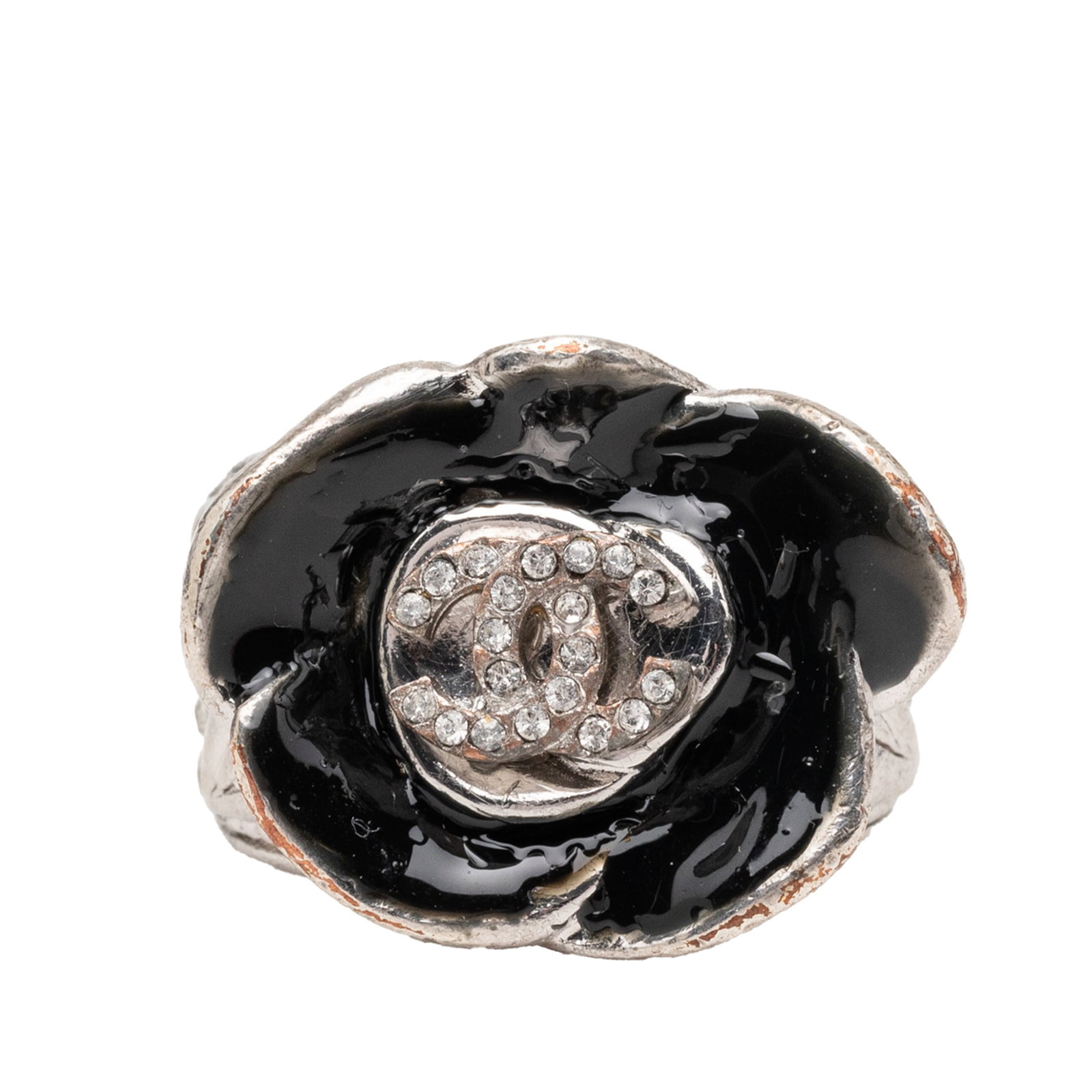 Chanel Camellia CC Crystal Enamel Brass Ring (1 of 4)